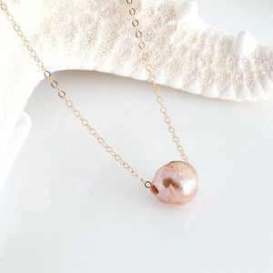 Floating Edison Pearl Necklace, 14K Gold Filled Birthstone Necklace